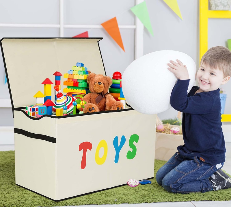 Toy Box Chest Collapsible Kids Storage Bins Organizer Boxes Extra Large Beige6