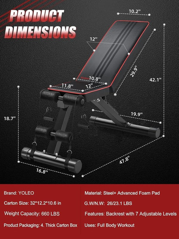 Adjustable Weight Bench, Foldable Incline/Decline Bench Press for Home Gym7