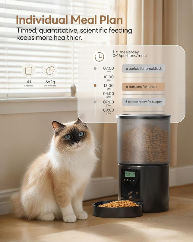Automatic Cat Feeder 4L, Timed Food Dispenser with Voice Recorder for Small Dogs1