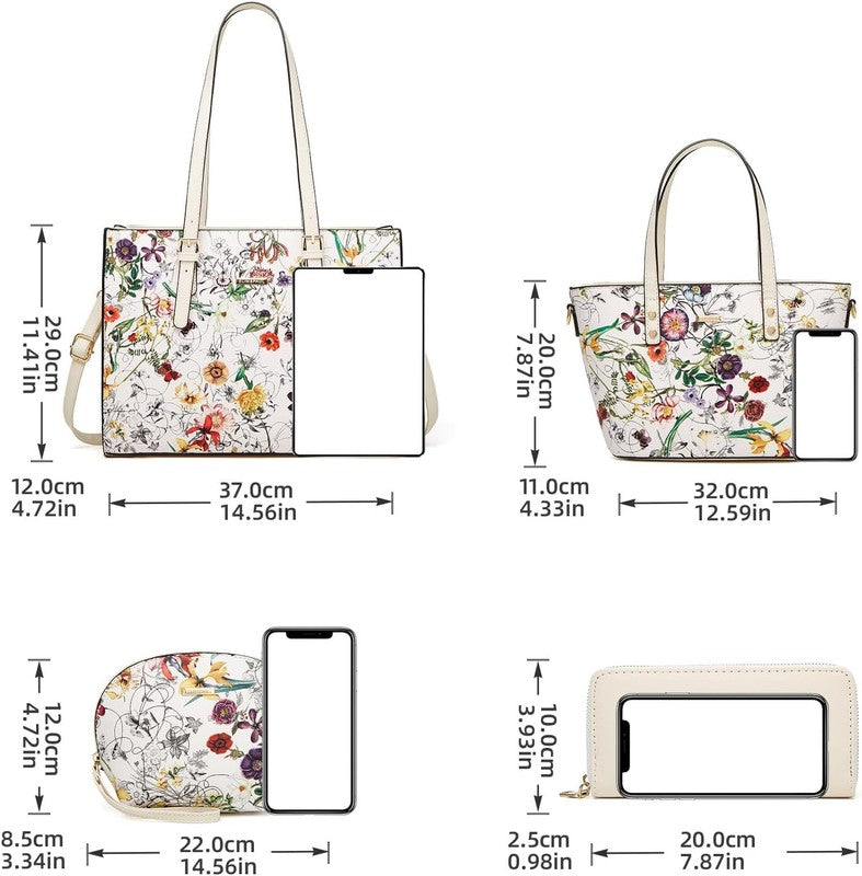 Women Fashion Synthetic Leather Handbag Set 4PCS Tote Shoulder Satchel Purse3
