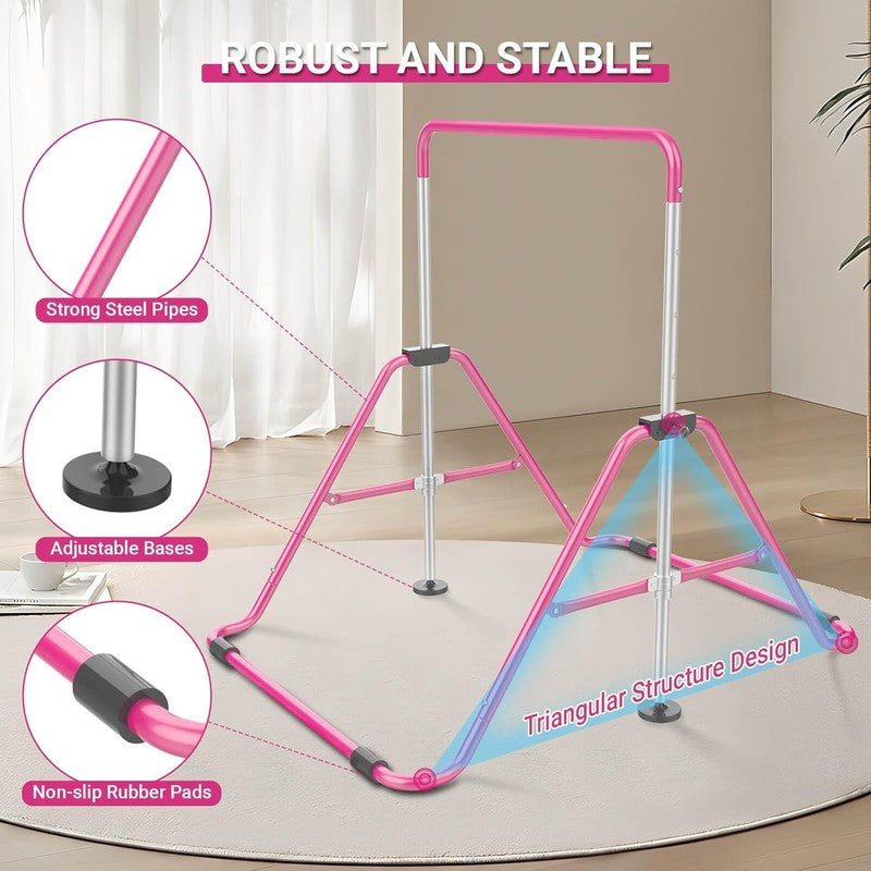 Foldable Kids Gymnastics Bar 5 Height Adjustable Indoor/Outdoor 140lb Limit4