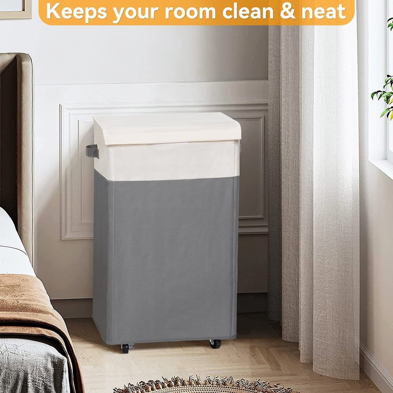 90L Rolling Laundry Hamper w/ Lid & Wheels, Collapsible Basket – Gray, 27.6"6