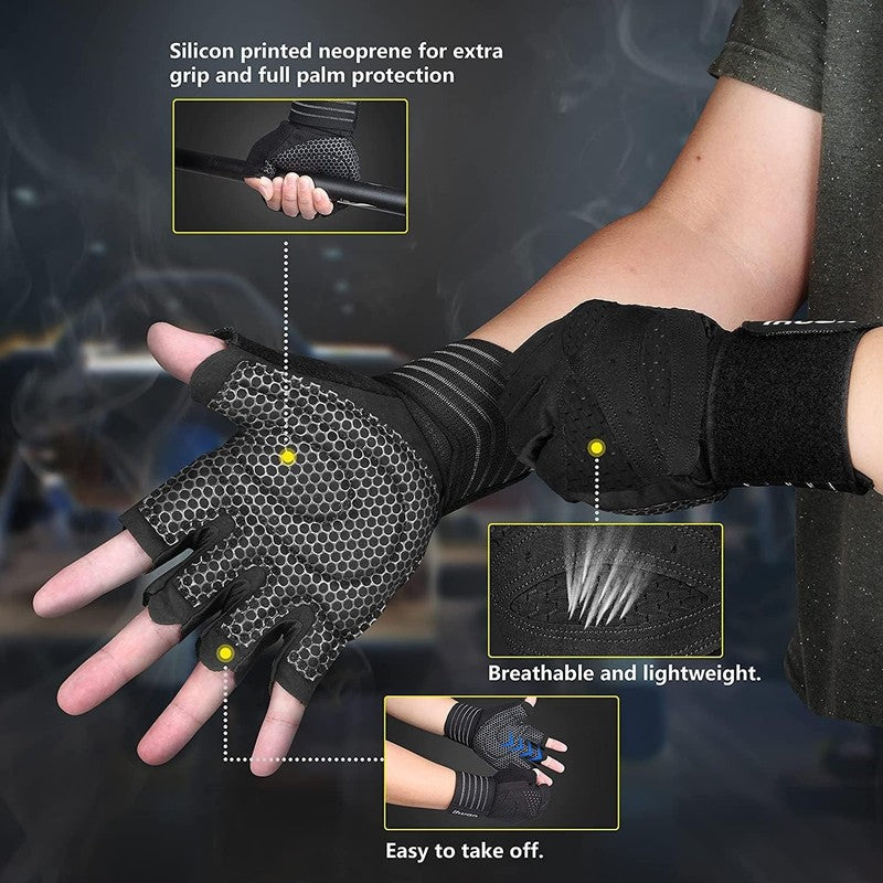Ventilated Weightlifting Gloves with Wrist Wrap Support for Men and Women5