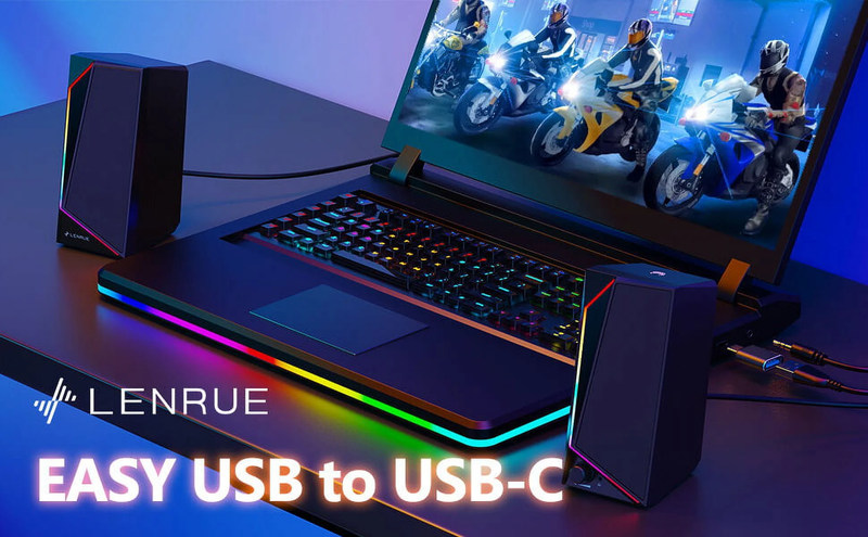 USB USB C Computer Speakers Stereo Sound Headphone Jack for PC Laptop iMac6