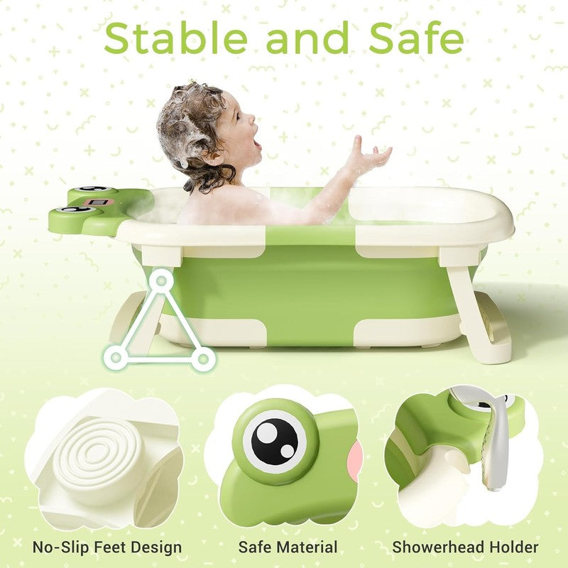 Collapsible Baby Bathtub with Cushion & Thermometer, Green (0 24 Months)3