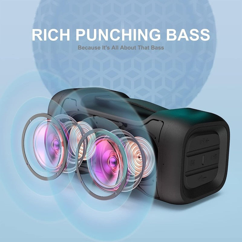 Bluetooth Speaker Deep Bass, IPX6 Waterproof, 24H Playtime, TF/USB/AUX, Mic1