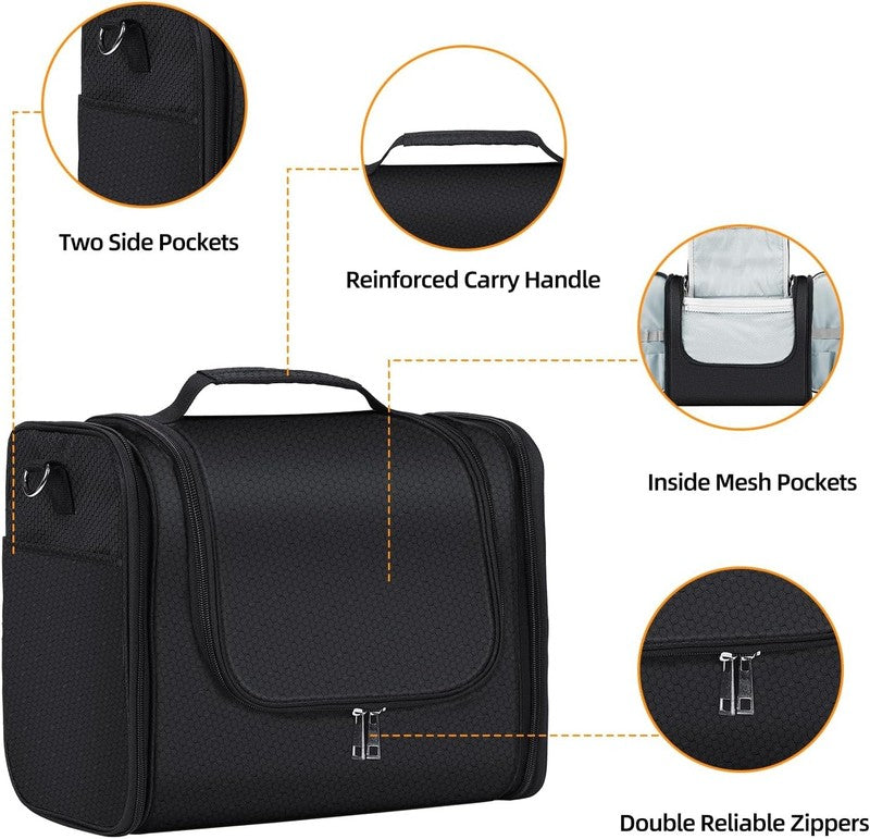 Extra Large Hanging Toiletry Bag Dopp Kit Water-Resistant Black with Strap3