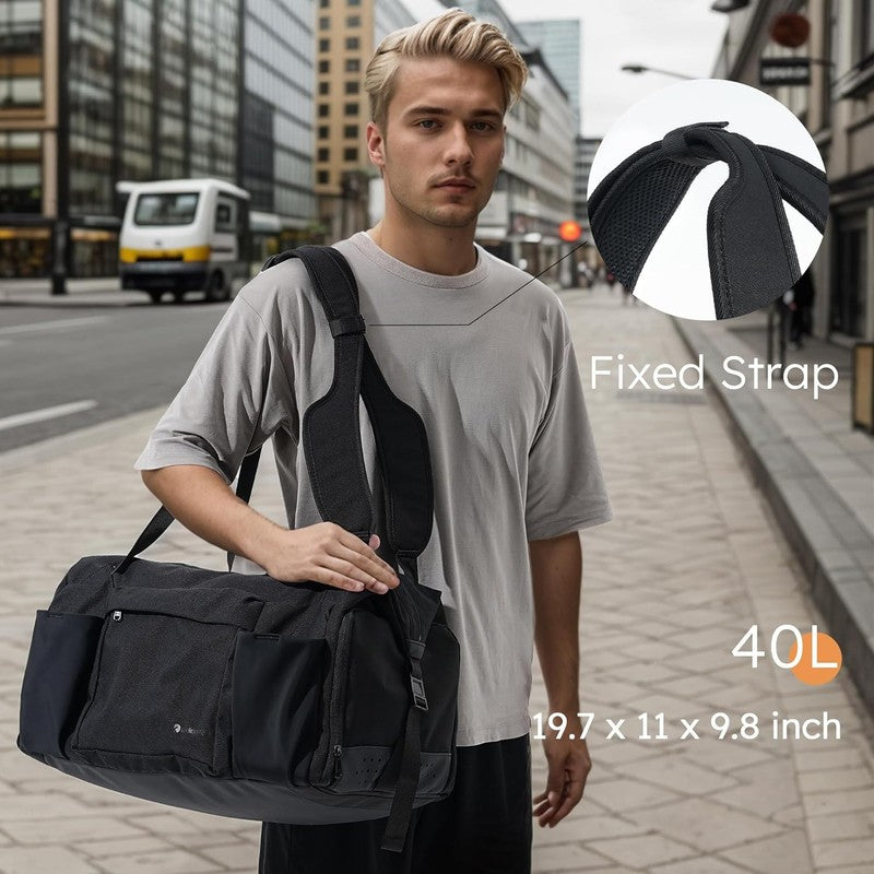 Men’s Gym Bag Backpack Duffle Black Shoes Compartment Waterproof Weekender2