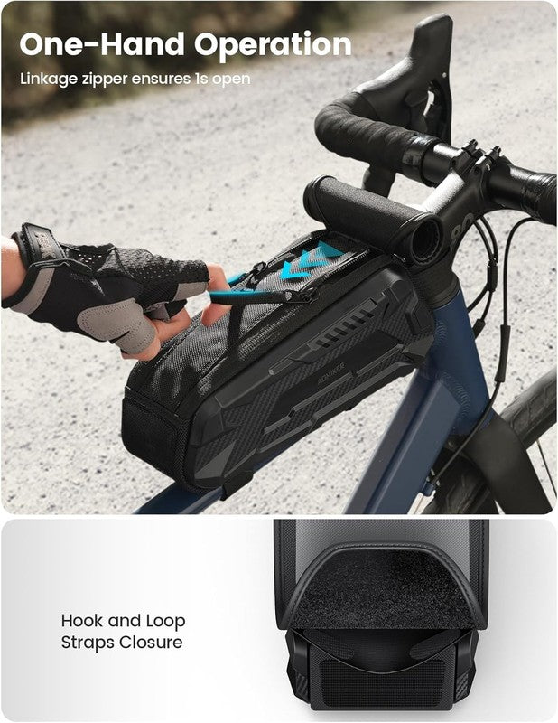 Waterproof Bike Frame Bag Phone Holder 1.6L Top Tube Pouch for Phones 7"2