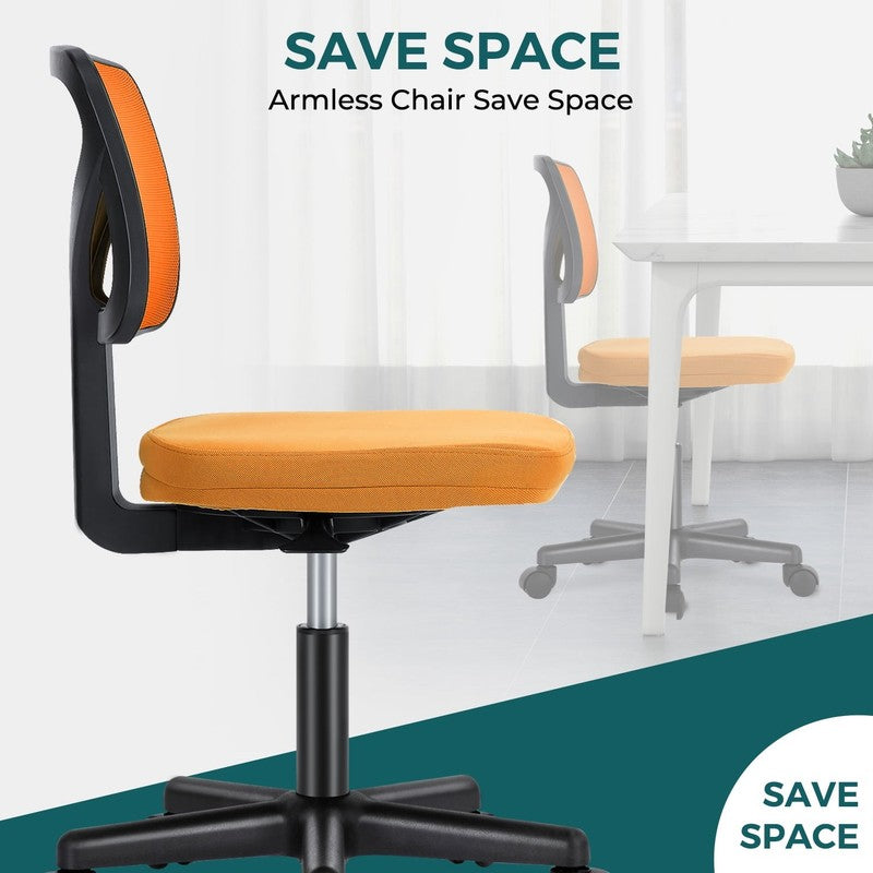 Home Office Desk Chair Armless Mesh Swivel Adjustable Low Back Orange1