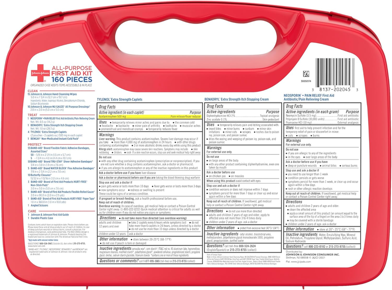 BAND AID 160 Piece First Aid Kit Portable Travel Home Car Camping Kit8