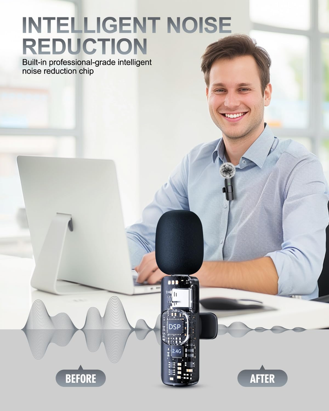 3 in 1 Professional Wireless Lavalier Microphone for Iphone, Android, Camera, Wi2