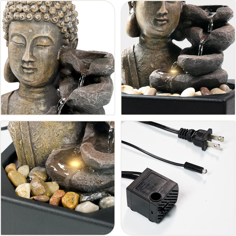 4-Tier Buddha Tabletop Waterfall Fountain LED Zen Indoor Home Office Decor2