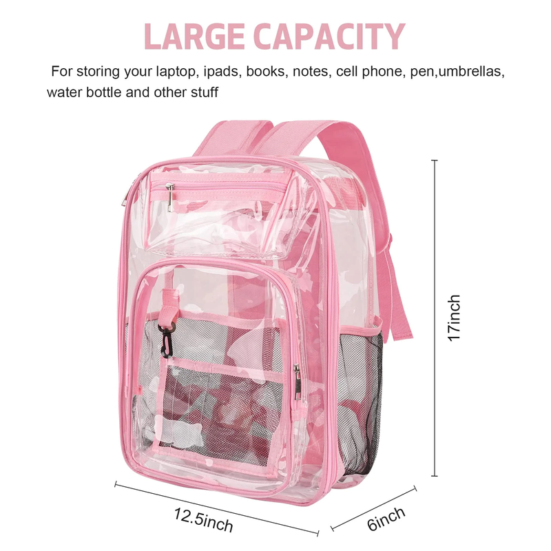 Clear Backpack, Heavy Duty PVC Transparent Backpack Stadium Approved with Reinfo1