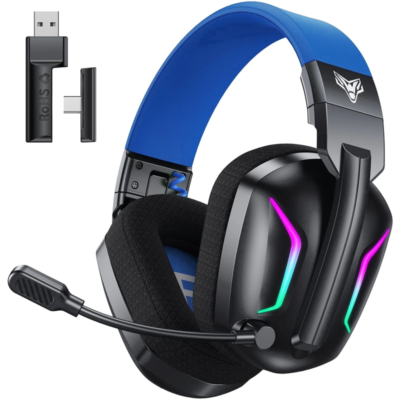 Wireless Gaming Headset 2.4GHz Bluetooth PS5 PS4 PC Switch Noise Mic Blue11