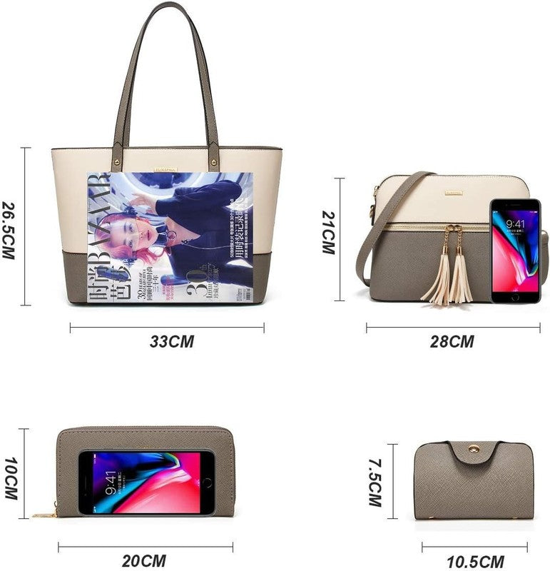 Women Fashion Synthetic Leather Handbag Set 4PCS Tote Shoulder Satchel Purse3