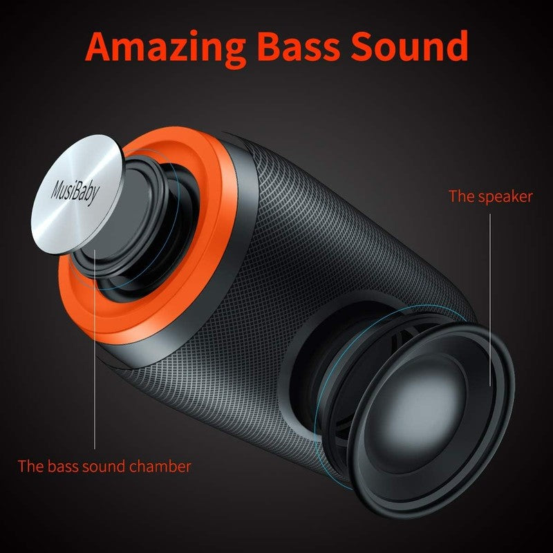 Musibaby 24H Bluetooth Speaker, Waterproof, Dual Pairing, Deep Bass, Orange2