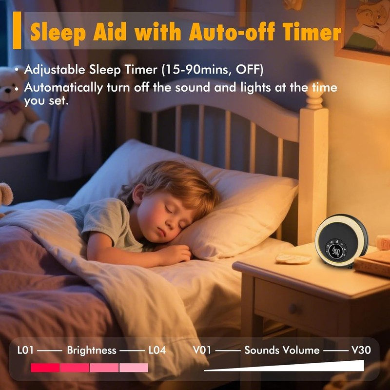 Bluetooth Speaker Alarm Clock, Night Light, White Noise, RGB, Touch Lamp5