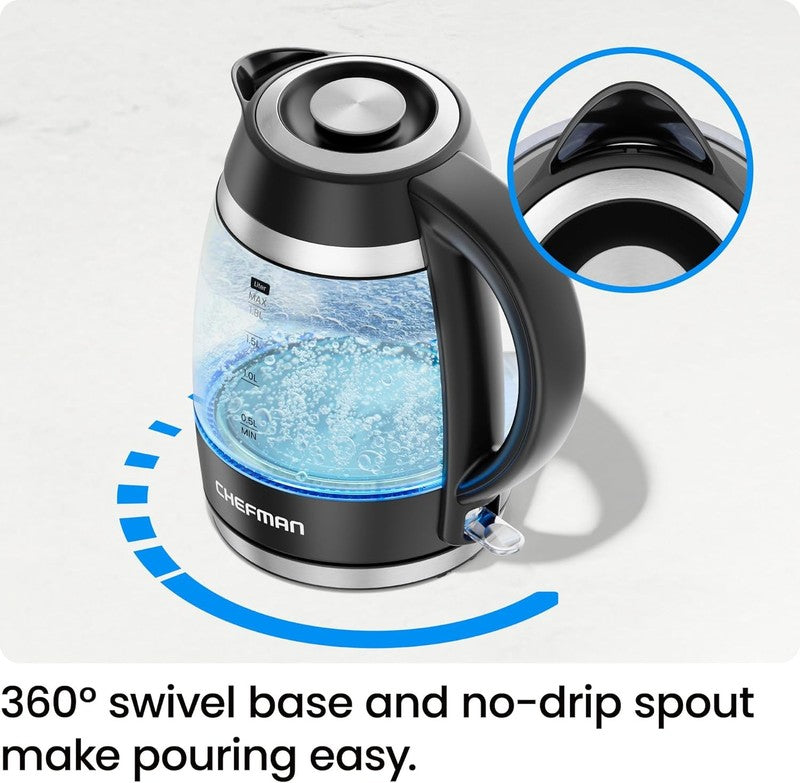 1.8L Electric Kettle, 1500W, Auto Shut Off, BPA Free, Glass & Stainless Steel4