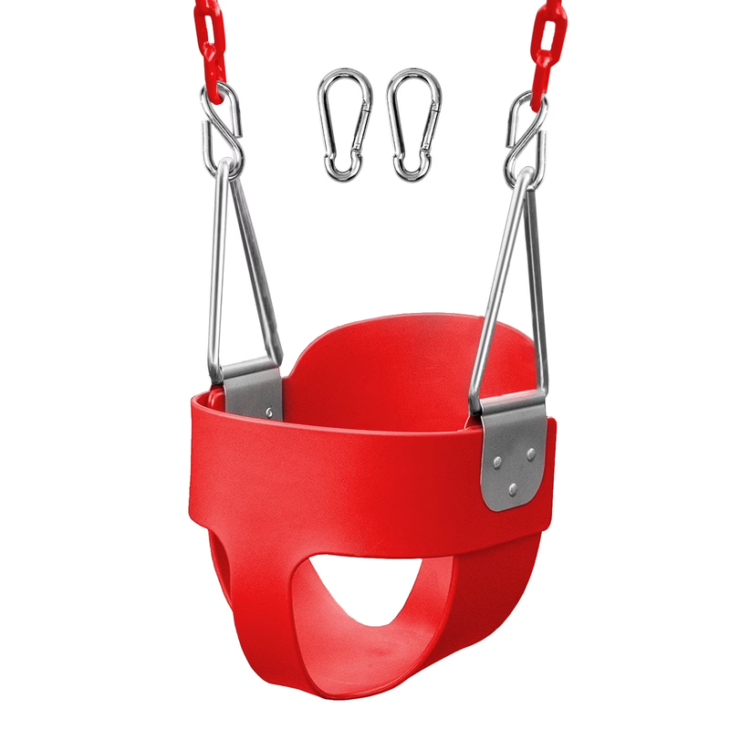 Baby Swing High Back Toddler Bucket Seat w/ Coated Chains & Carabiners, Red10