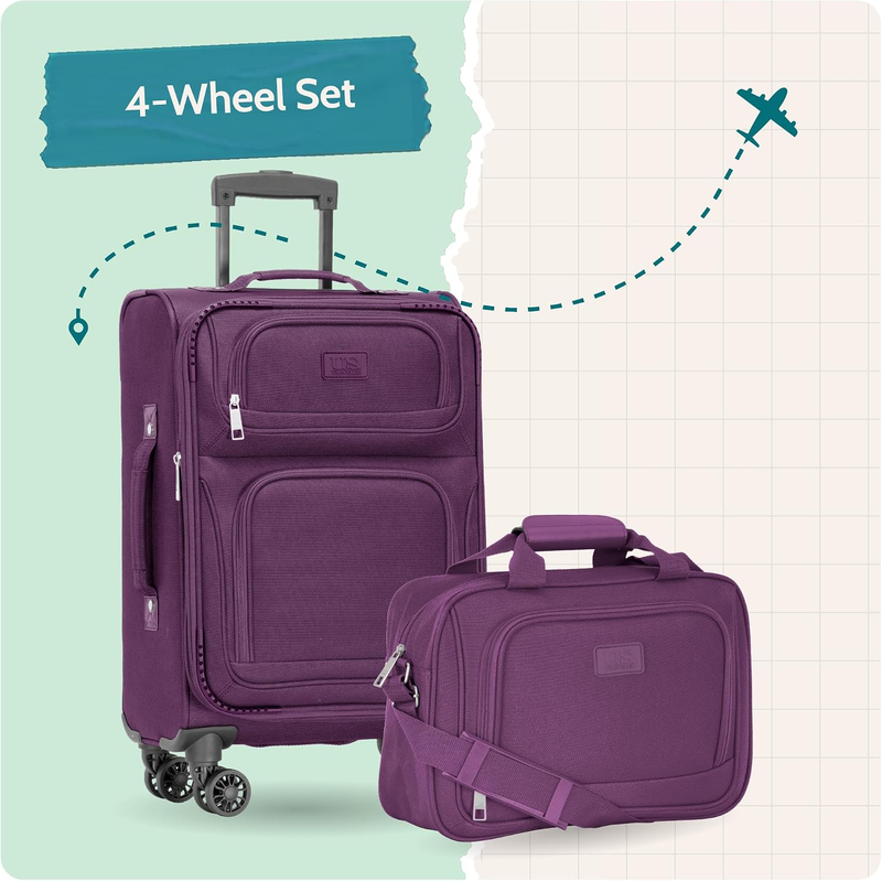 Purple Carry On Spinner Luggage Lightweight Softside 4 Wheel Suitcase2