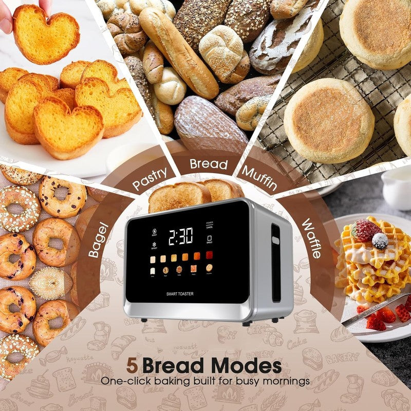 2-Slice Touch Screen Toaster Stainless Steel 6 Bread Types 6 Shade Settings LCD1