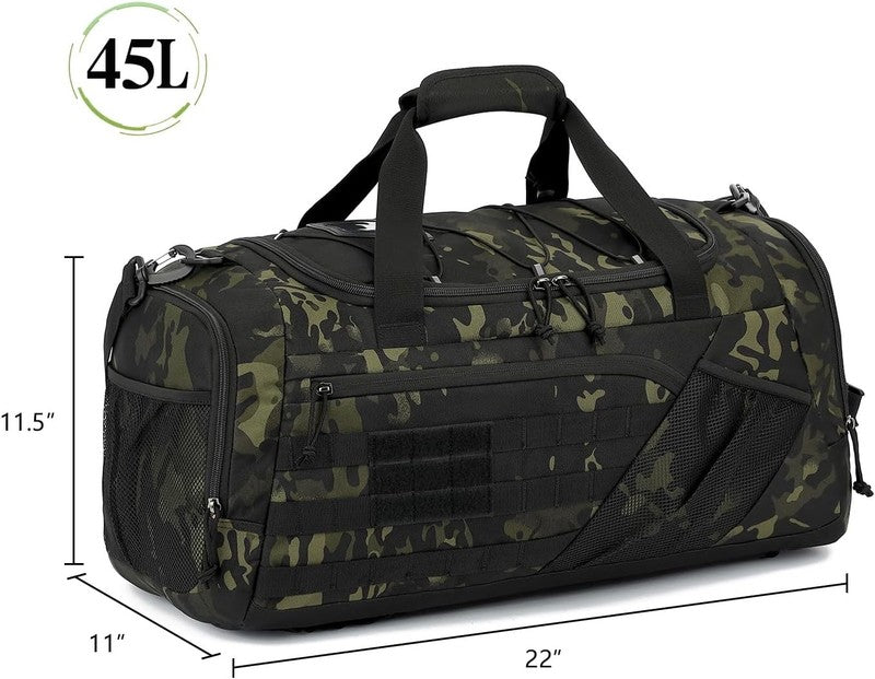 3in1 Tactical Gym Duffle Backpack 45L Men Travel Weekender Shoe Pocket Camo5