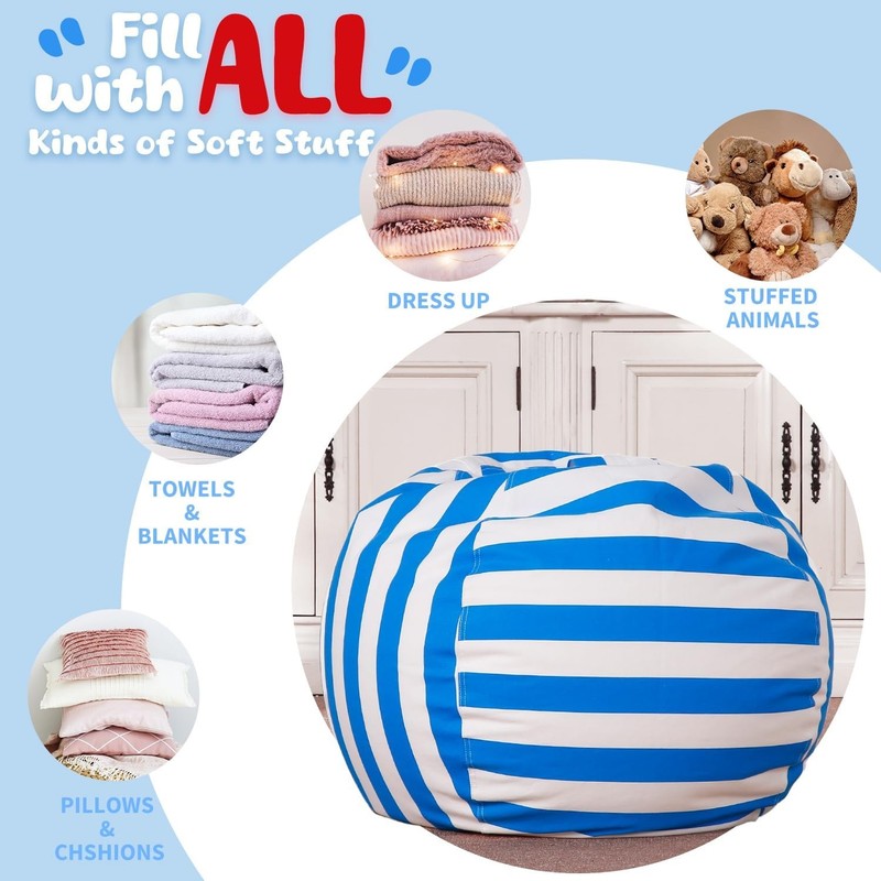 Kids Stuffed Animal Storage Bean Bag Cover XL Cotton Canvas Blue4