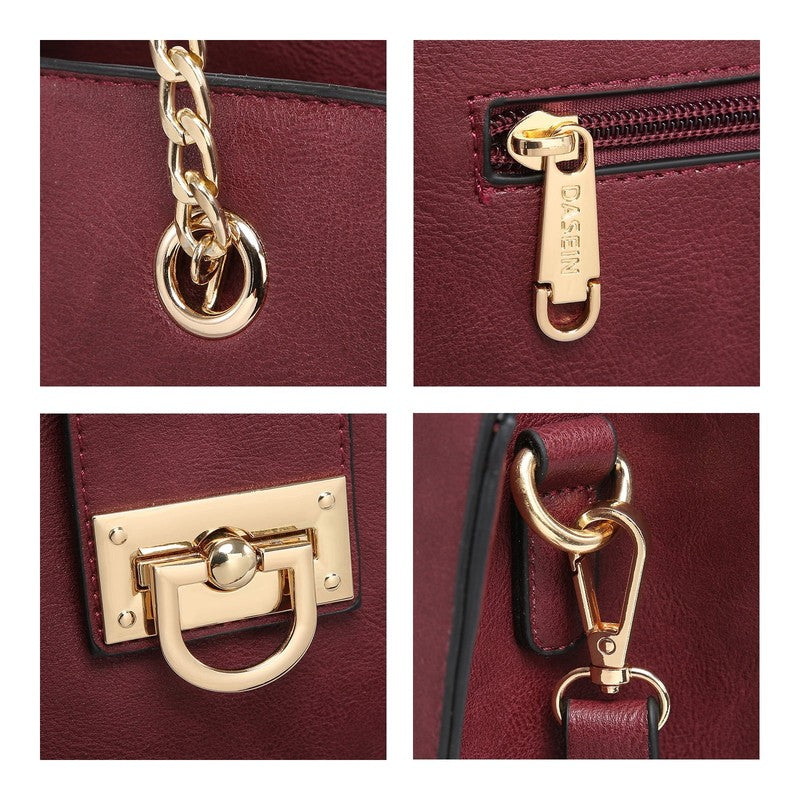 Women Hobo Bag Vegan Leather Tote Chain Shoulder Satchel Bag with Clutch3