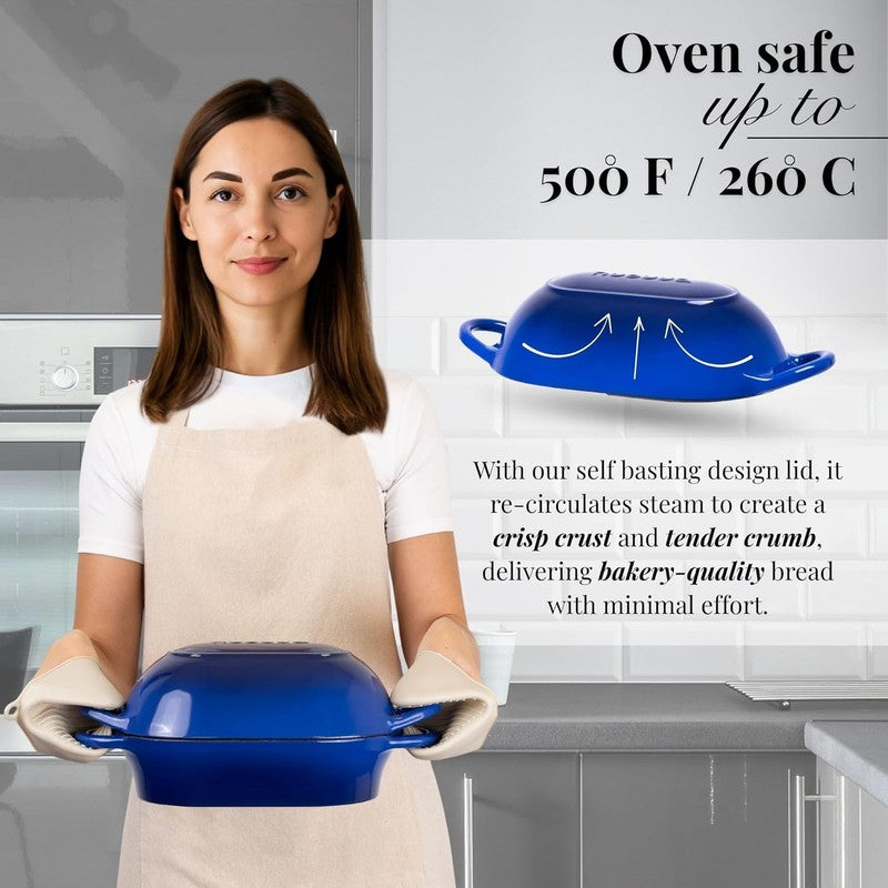 Cast Iron Dutch Oven Bread Loaf Pot 24x16cm Nonstick Dark Blue4