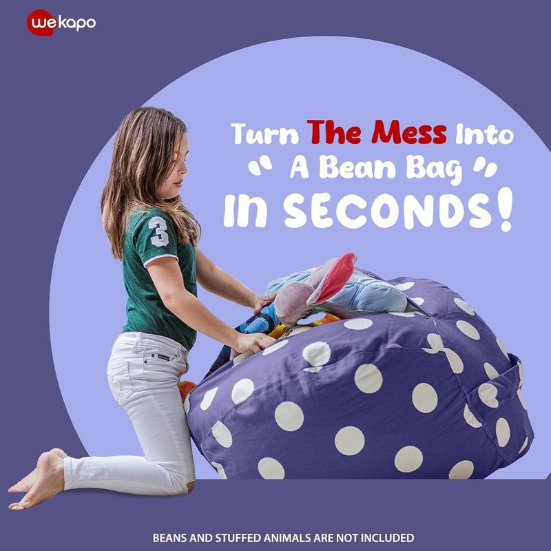 Kids Stuffed Animal Storage Bean Bag Cover XL Cotton Canvas Navy Dot2