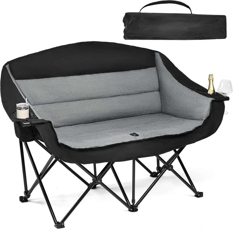 Double Camping Chair Loveseat 2-Person Oversized Folding Couch Heavy Duty 600LBS0