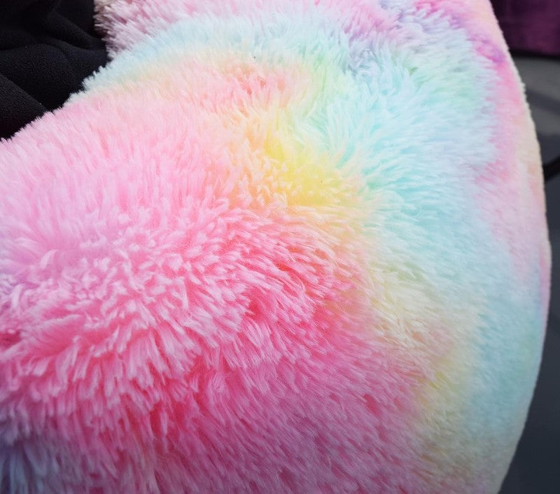Fluffy Stuffed Animal Storage Bean Bag Cover Faux Fur Rainbow6