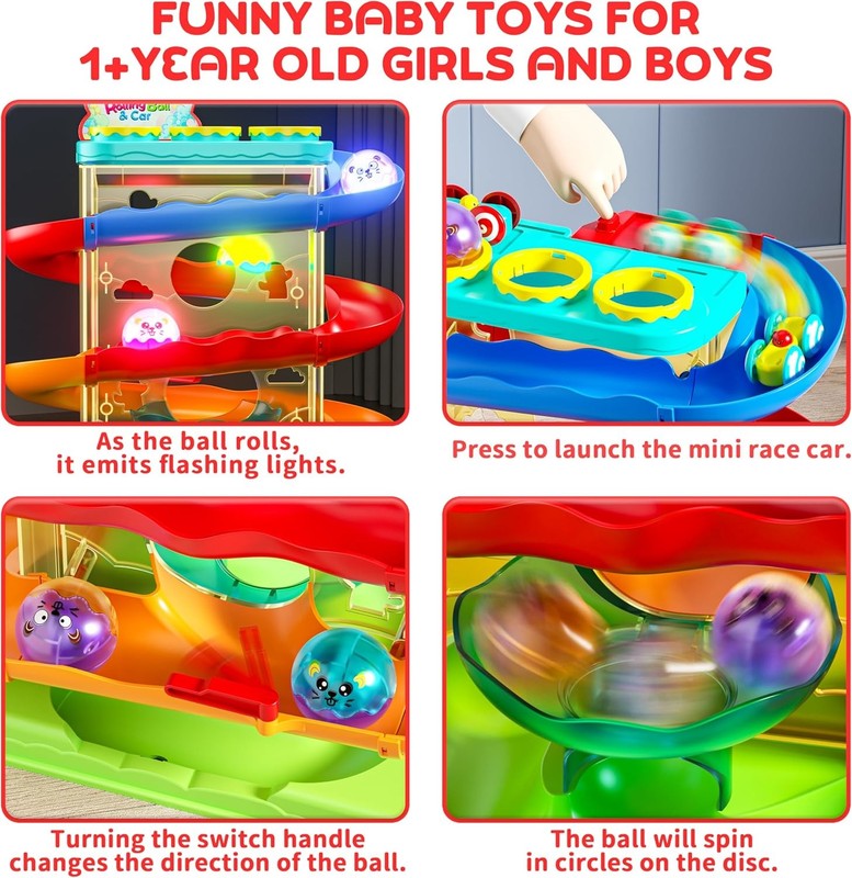 2-in-1 Rolling Ball Car Ramp Toy Toddler STEM Montessori Light Race Track3