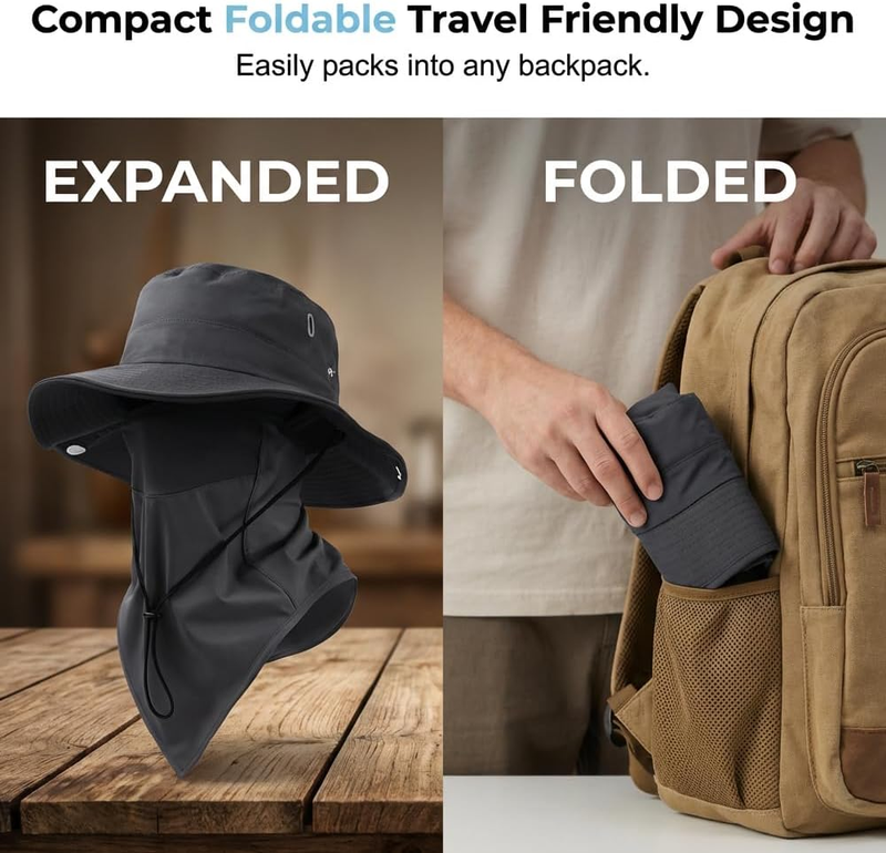 Fisherman Hat w/ Detachable Face Cover Adjustable Outdoor Sun Shield3