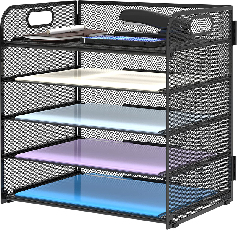 5-Compartment Mesh Paper Organizer with Handle for Office & Home Use0