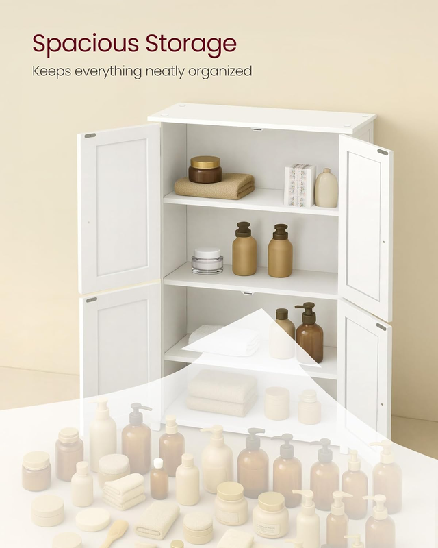 Shaker Floor Storage Cabinet 4 Door 2 Shelves Tall Organizer Cloud White3