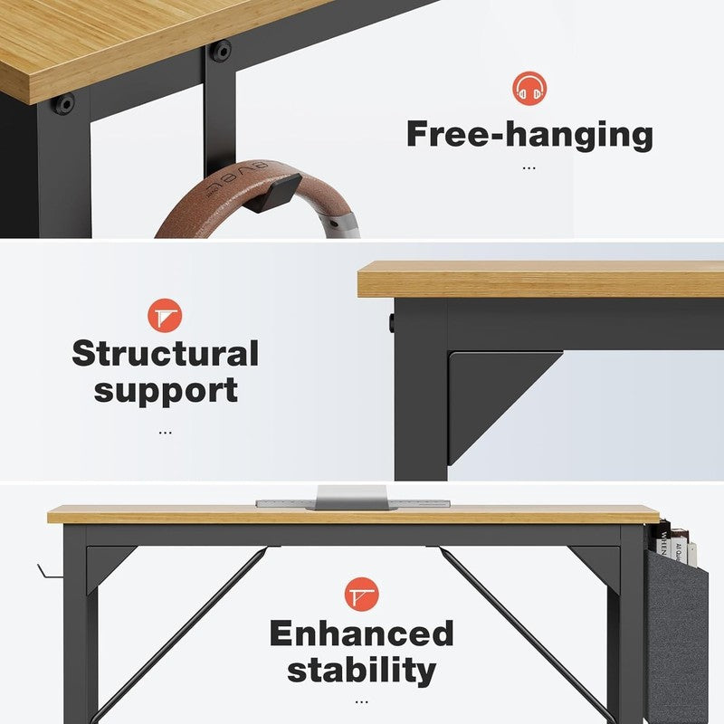 48" Computer Desk Study Work Table w/ Storage Bag Headphone Hook Home Office5