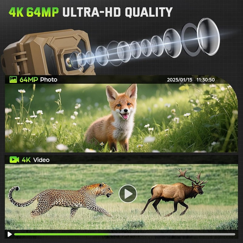 Trail Camera 4K 64MP WiFi Game Cam, Night Vision, Solar, 32GB SD, 0.2S Trigger1