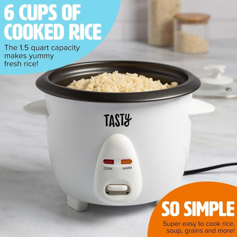 Mini Rice Cooker 1.5Qt White, Removable Nonstick Bowl, Auto Keep Warm1