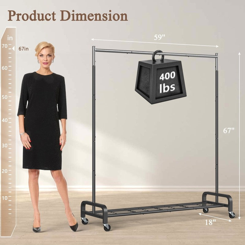 400 Lbs Heavy Duty Rolling Clothes Rack with Wheels, Portable Closet Organizer f5