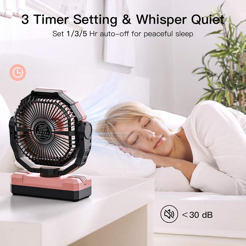 3-in-1 Rechargeable Camping Fan 24000mAh Fan Light Portable Pink3