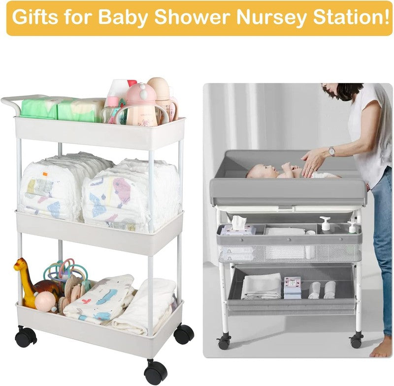 Baby Diaper Caddy, Plastic Movable Cart for Newborn Nursery Essentials Diaper St6