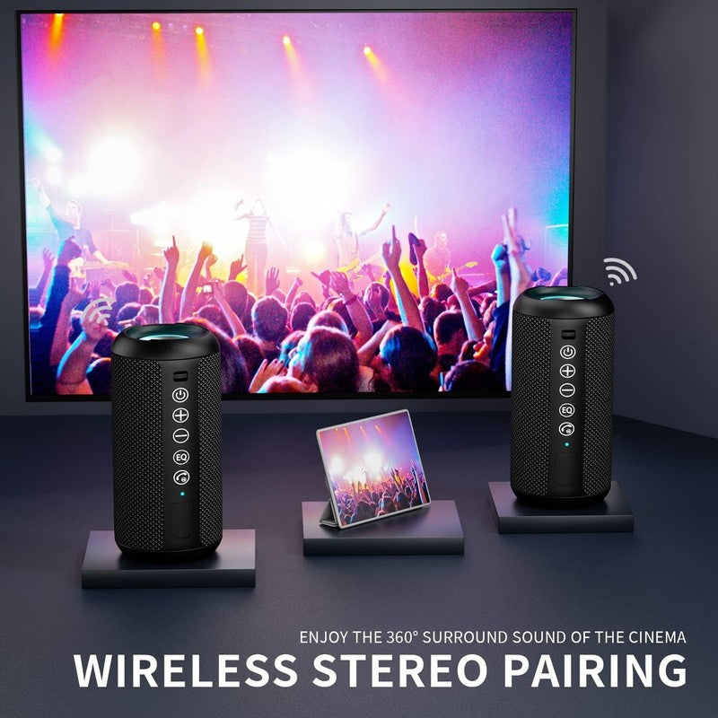 24W Bluetooth Speaker, IPX7 Waterproof, Deep Bass, LED Lights, 30H Play, Black2
