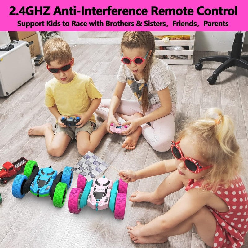 Pink Remote Control Car for Girls, 360° Flipping Stunt Car with LED Headlights, 4