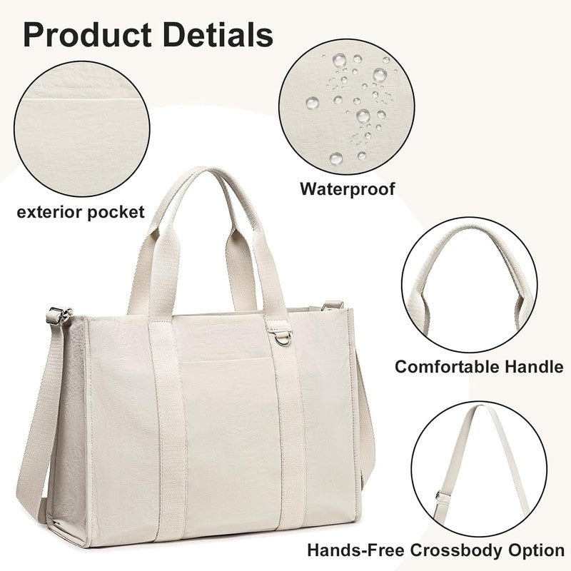 15.6" Laptop Tote Bag Women Canvas Work Messenger Shoulder Office Handbag4