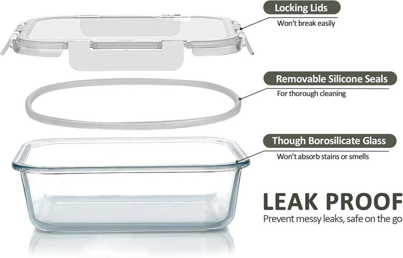 24 Piece Glass Meal Prep Containers Airtight Snap Lock Lids White2
