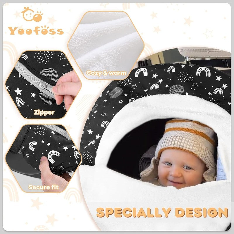 Winter Baby Car Seat Cover, Plush Fleece Canopy for Infants, Stars2