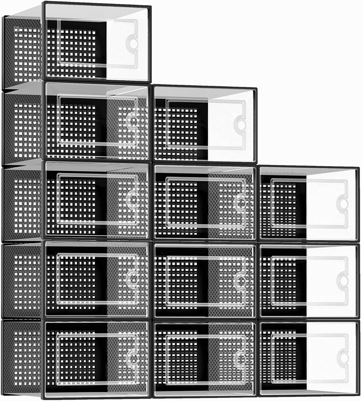 X-Large Shoe Storage Boxes Organizers Clear Plastic Stackable 12 Pack, Shoe Rack9
