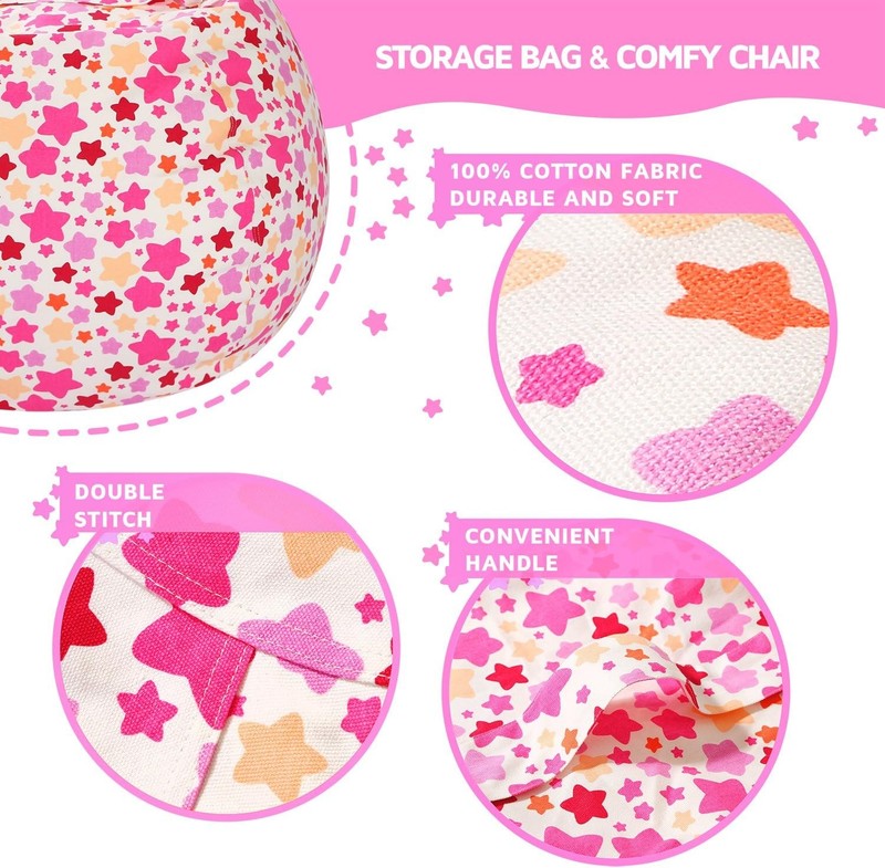 Kids Stuffed Animal Storage Bean Bag Cover XL Cotton Canvas Small Star3